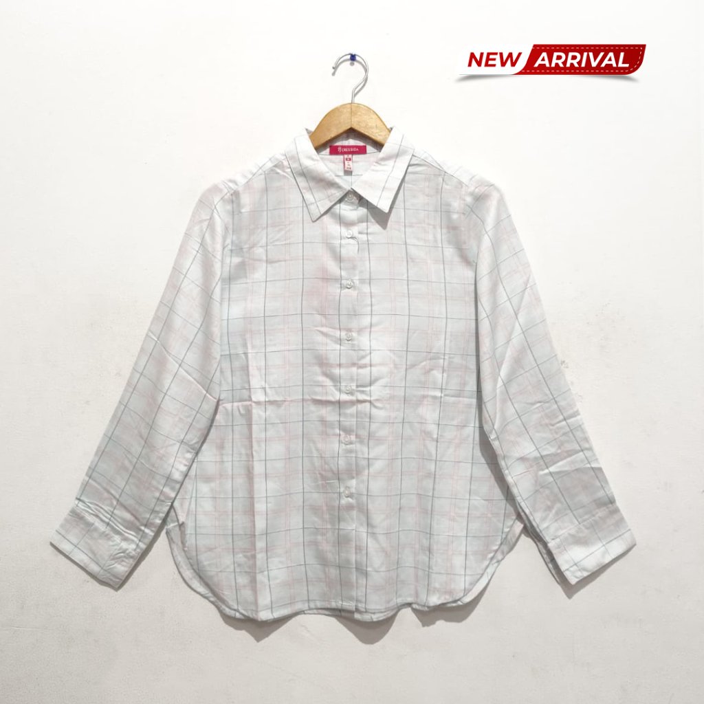 Kemeja Youth Wanita CRESSIDA Motif Kotak Soft Blue Katun Rayon