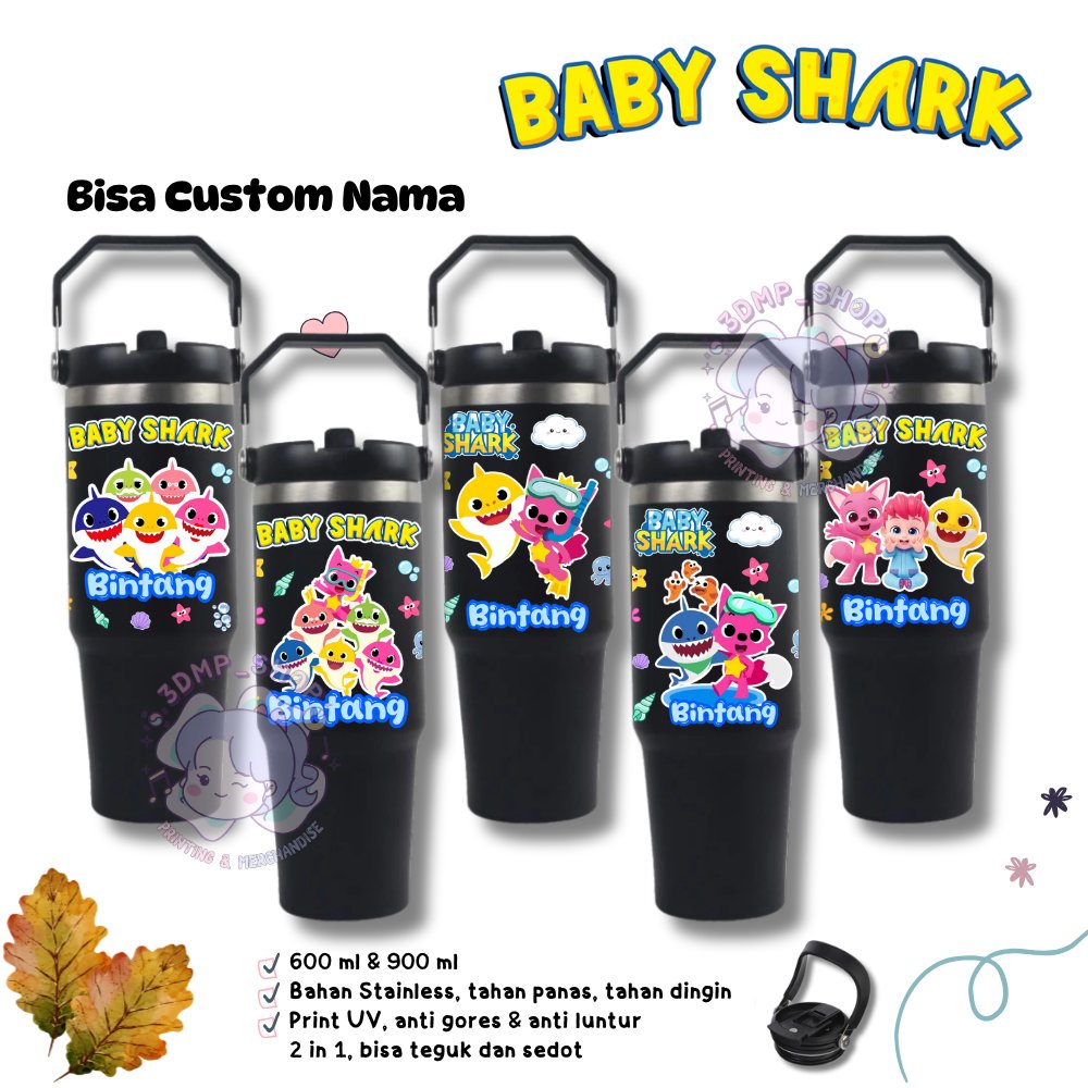 TERMOS BOTOL MINUM CUSTOM NAMA BABY SHARK UV PRINT