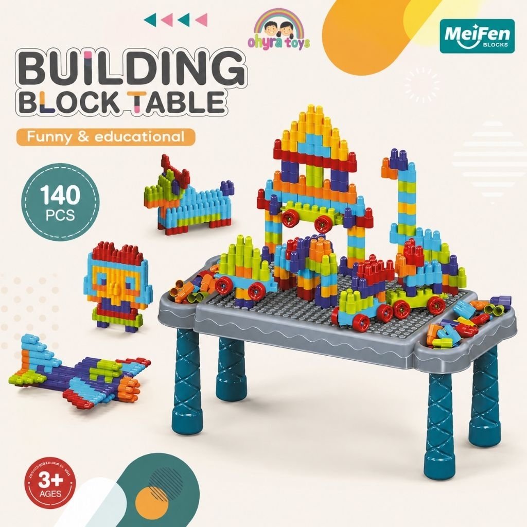Mainan Anak Building Block Table Set Lego Lengkap Dengan Meja