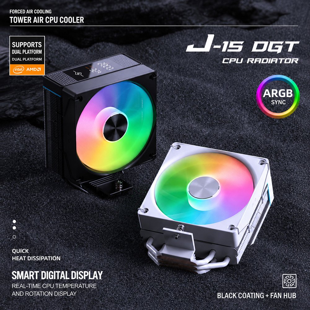 Cooler CPU TJ J15 Digital ARGB 4 Pipa Tembaga 120mm PWM Kipas PC Gaming Display Suhu Real Time Kompa