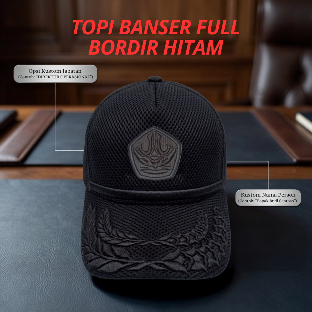 Topi Jaring BANSER PROVOST PREMIUM full Hitam Bordir Timbul Gratis Nama