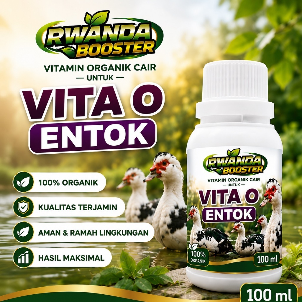 Rwanda Booster Vita O Entok 100ml, vitamin entok, nutrisi entok, vitamin bebek entok, booster entok,