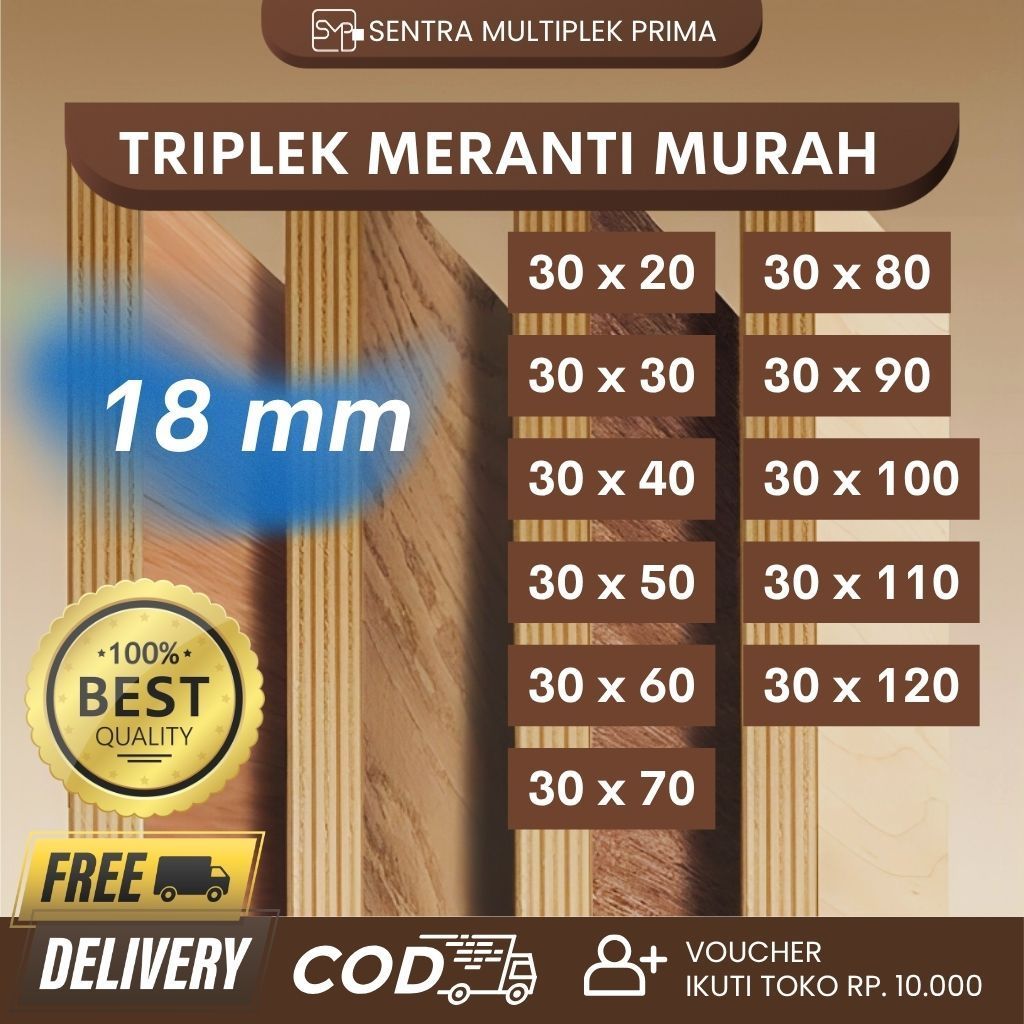Triplek Meranti Tebal 18mm Premium, Berbagai Ukuran, High Quality