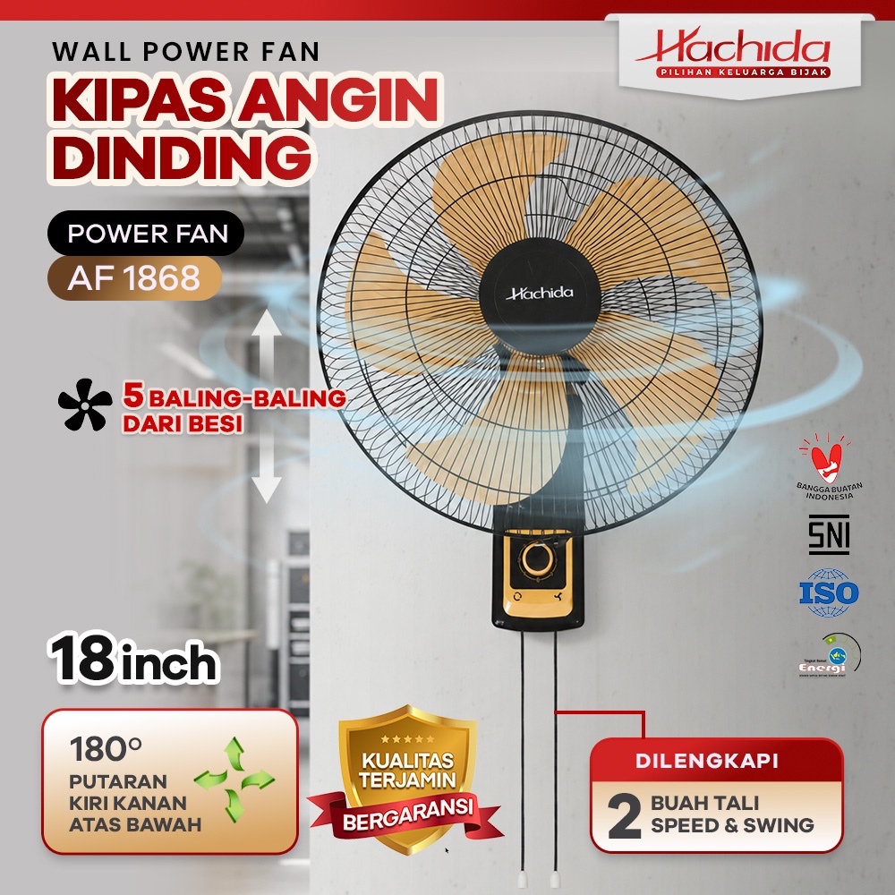 Kipas Angin 18inch HACHIDA AF1868 wall fan Garansi Resmi baling besi gantung tembok dinding