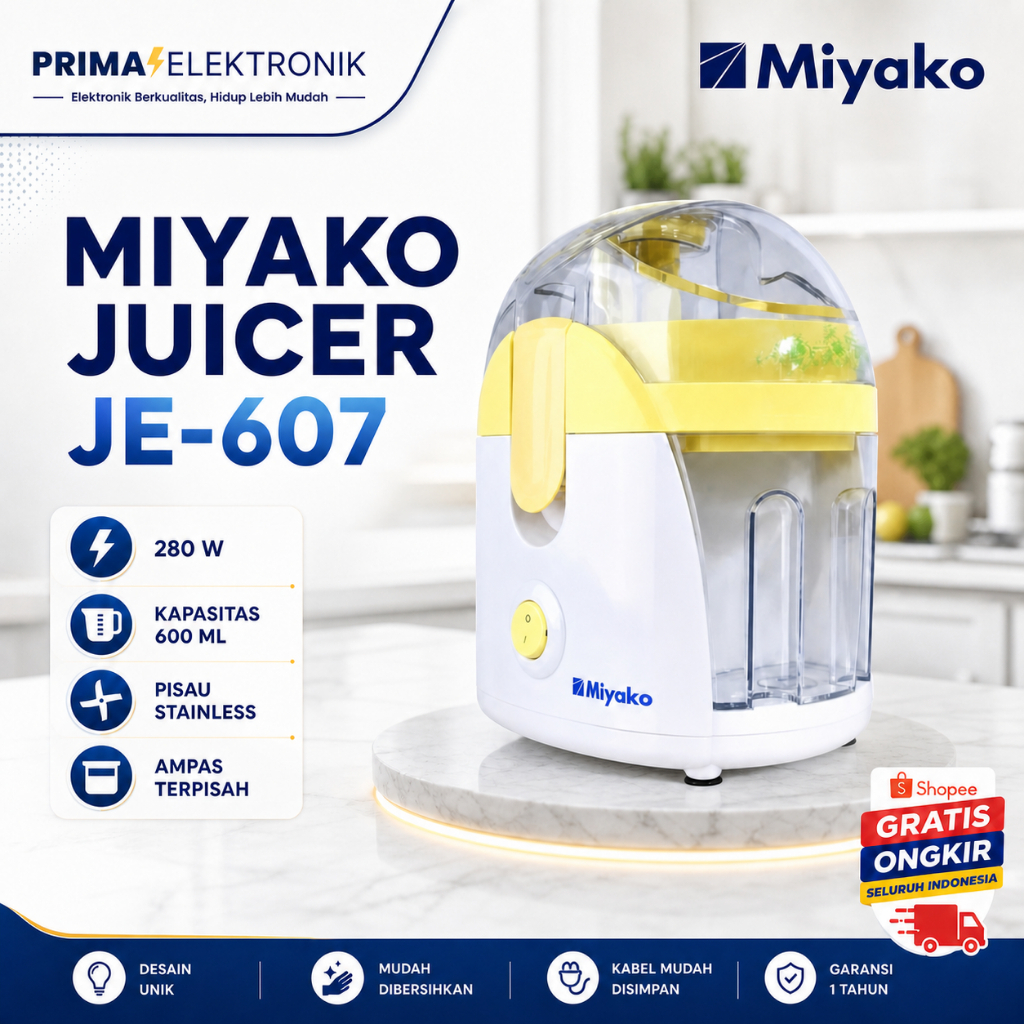 MIYAKO JUICER JE-607 600 ML 280 W / PISAU STAINLESS / AMPAS TERPISAH / ORIGINAL GARANSI RESMI