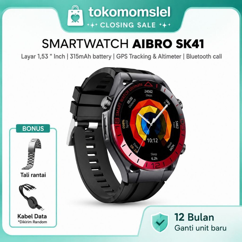 [ CUCI GUDANG CLOSING SALE ] Smartwatch Aibro SK41 Aibro SK41 Jam Tangan Pria Smartwatch Tahan Air I