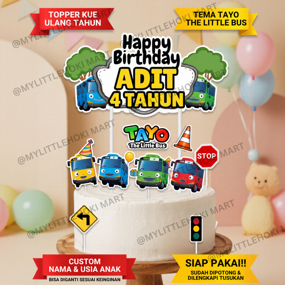[ SEHARI SIAP ] Topper Cake TAYO TAYO / Set Hiasan Tancapan Kue Ultah Anak Custom / Cake Topper Mura