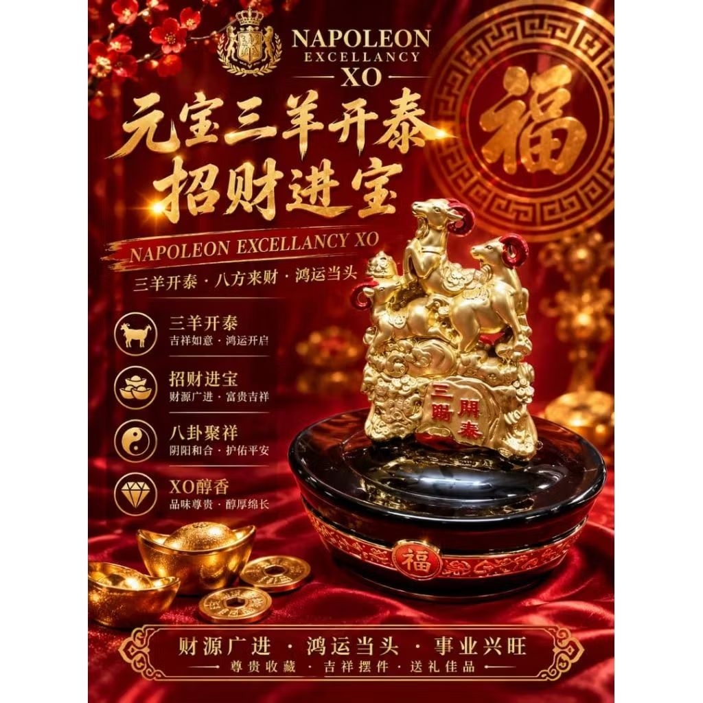 Royal Hampers Gift 2027 Limited Edition Napoleon Excellancy XO Fortune Goat / Yin Yang Goat Wine Gif