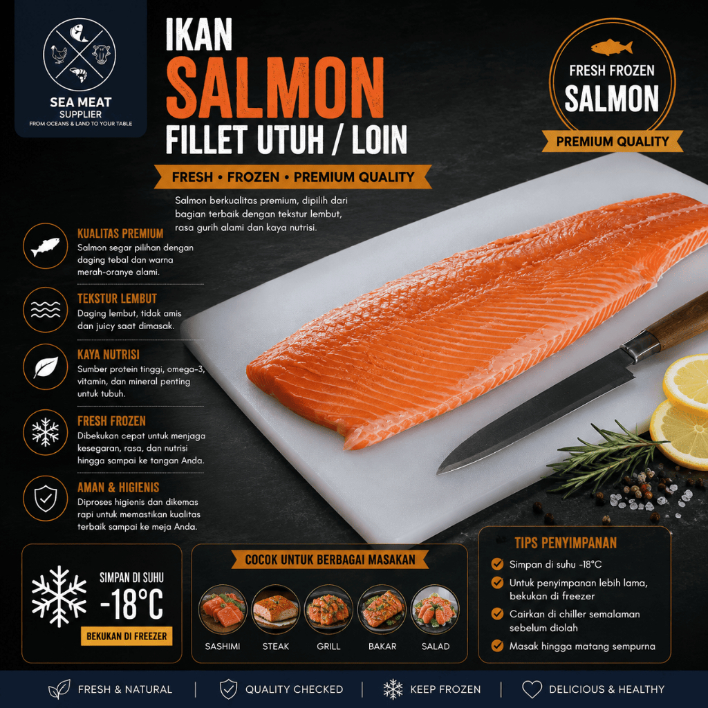 IKAN SALMON FILLET UTUH | LOIN | FRESH FROZEN & SEGAR