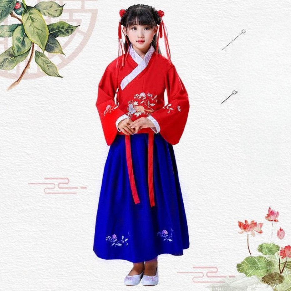 Dress anak import hanfu China kostum merah putih