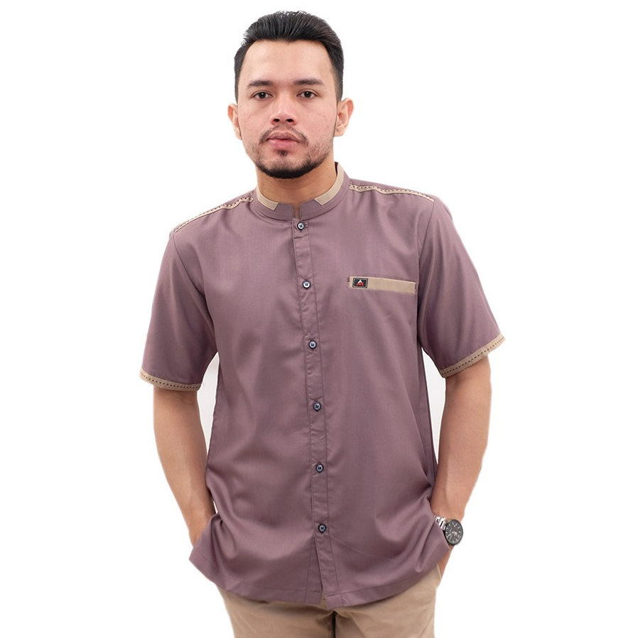 ANR Fadillah 03- Kemeja Koko Pakaian Muslim Pria Atasan Muslim  baju koko lengan pendek dusty purple