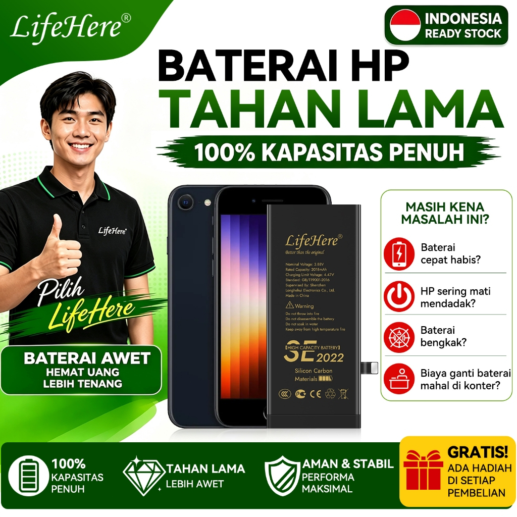 Lifehere baterai iphone SE2022/IPhone SE3 Baterai