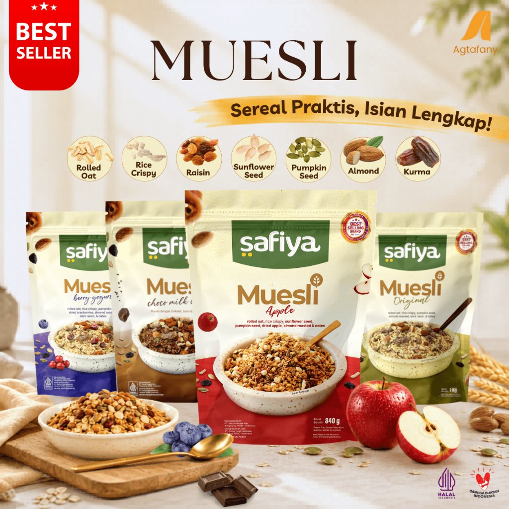 Muesli Apple Berry Yogurt Choco Milk Chia Freeze Dried Fruit Mix 1 kg Original Safiya | Sereal Oatme