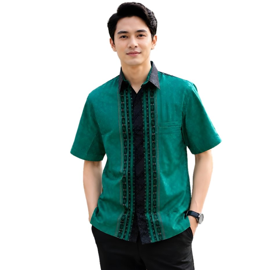 Kemeja Batik Pria Lengan Pendek Motif Bunga Warna Hijau Tosca Etnik Modern