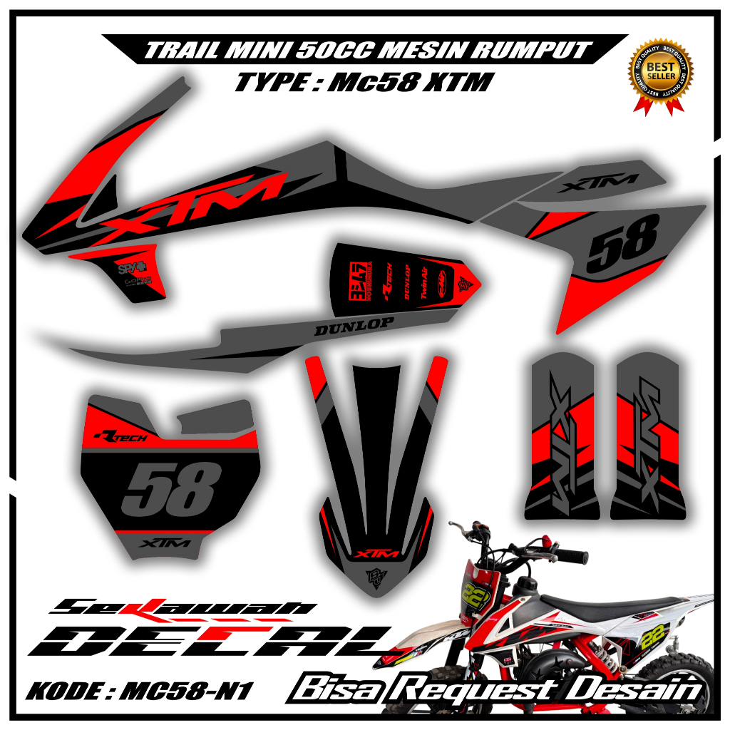 Decal stiker trail mini mesin rumput 50cc type LENKA MC58 XTM SYMOTOS JACKLE bisa request desain
