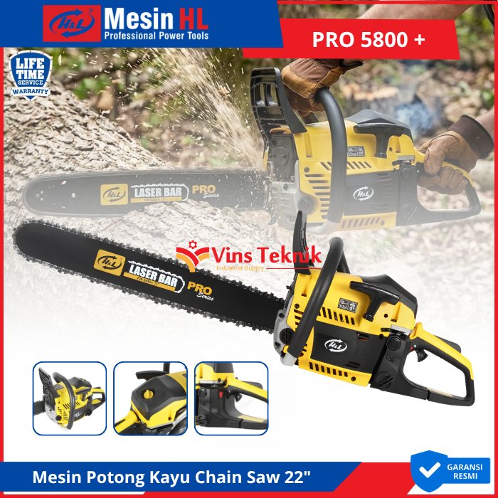 H&L PRO 5800 Gasoline Chainsaw Laser Bar 22" Mesin Gergaji PRO5800+