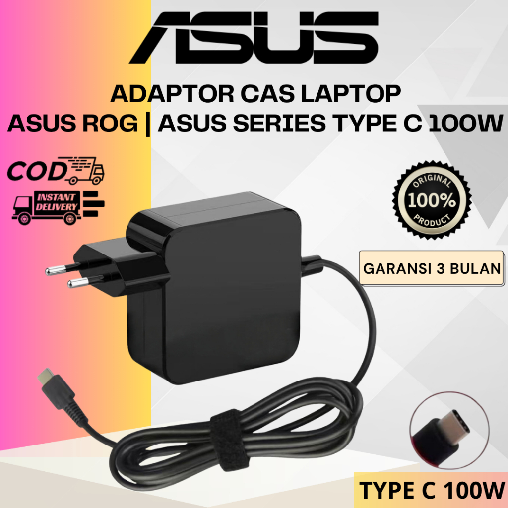 Adaptor cas laptop asus type c 100w | cas asus rog asus zenbook asus tuf gaming series