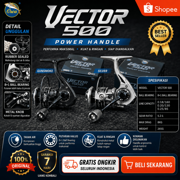 Reel Pancing Orca Vector Ukuran 500 Mini Power Handel Untuk Ultralight Ringan  Bagus Kuat Bisa COD