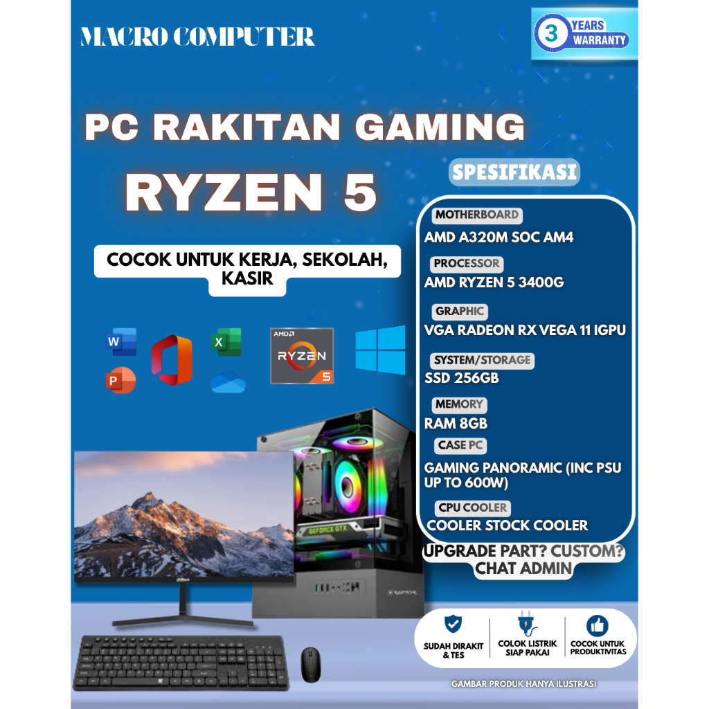 PC Rakitan gaming design AMD ryzen 3 ryzen 5 Paket Lengkap CPU