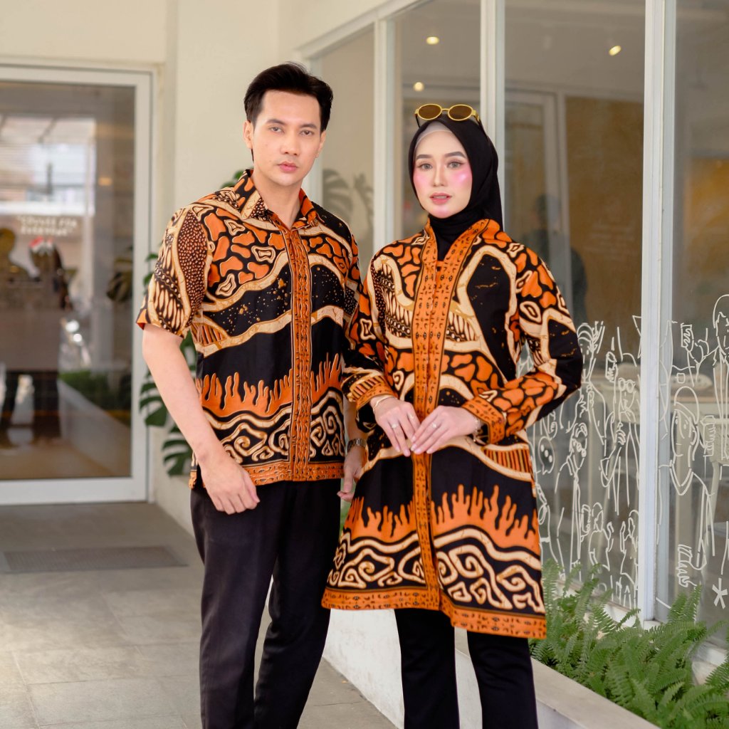 Benang Raja Couple Pria Wanita Katun Primis Lapis Furing Megamendung Batu (SARIMBIT BATIK DAPAT DIBE