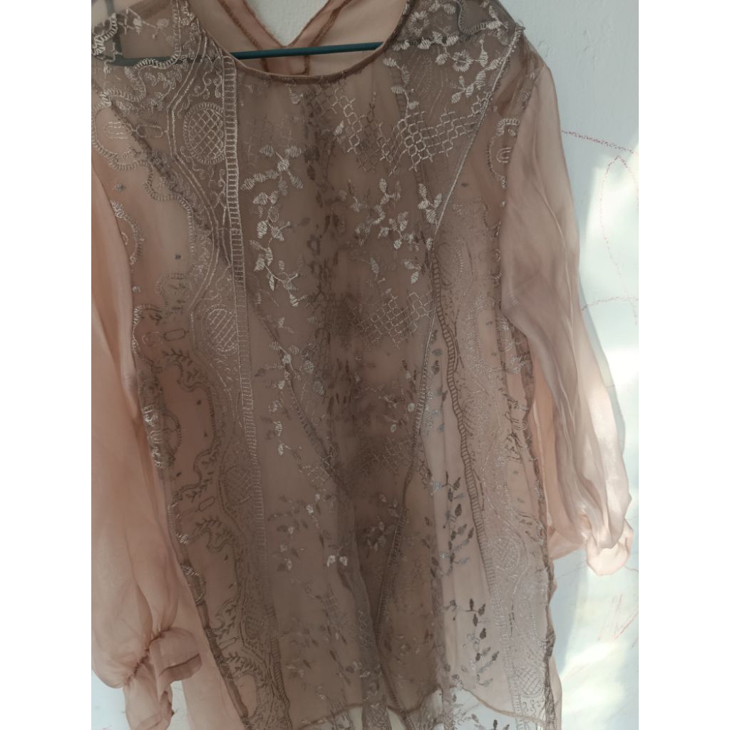 Outer Organza Bordir / Vest Tunik Organza Bordir Mocca