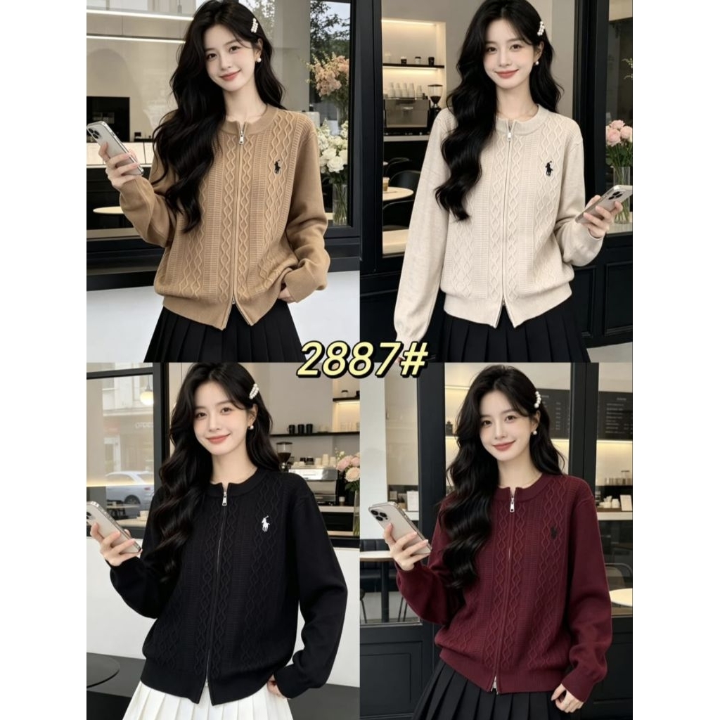 Double Ziper motif timbul polo