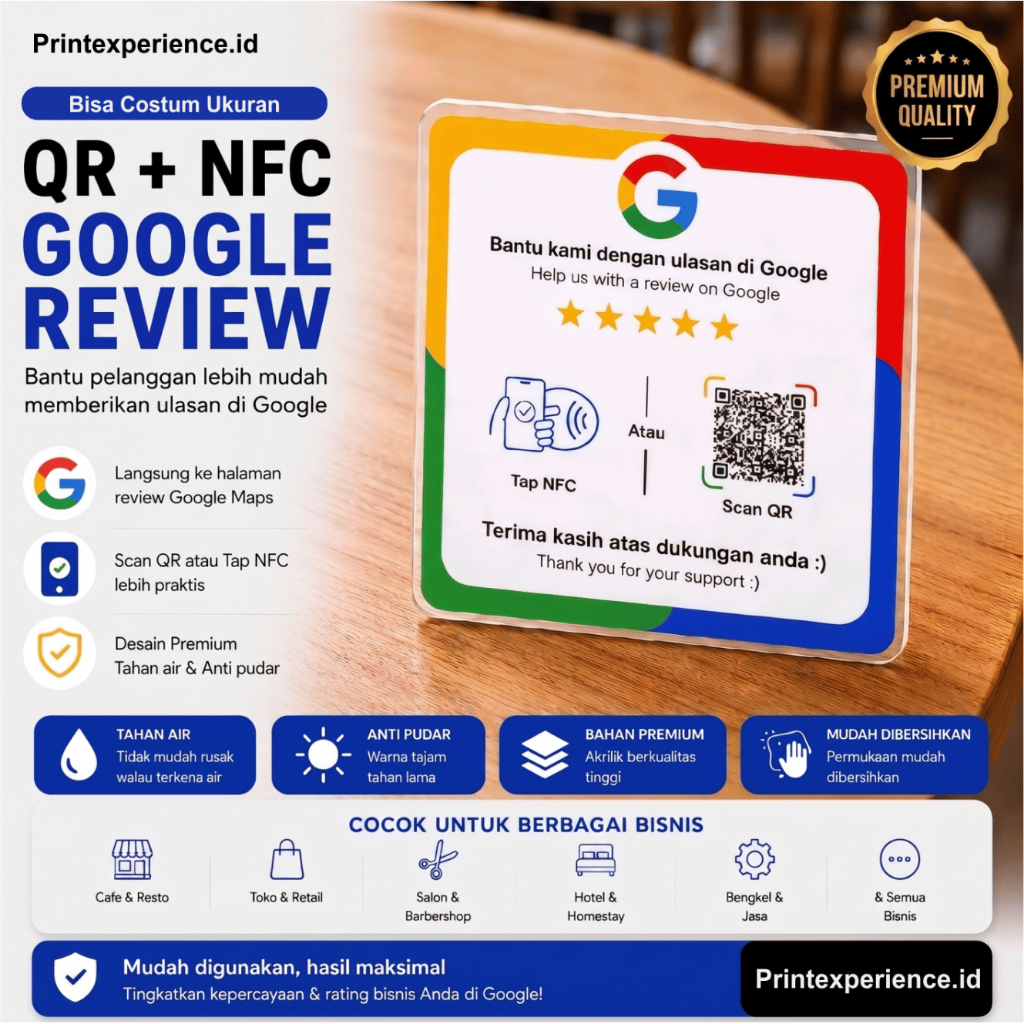 NFC Google Review Acrylic | Kartu Tap to Review + QR Code | Google Maps Review Bisnis