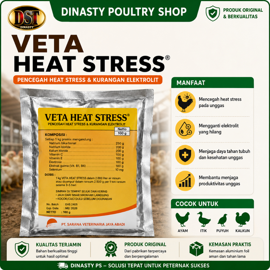 Veta Heat Stress 100gr Saveta – Vitamin Anti Stres Panas untuk Ayam Unggas