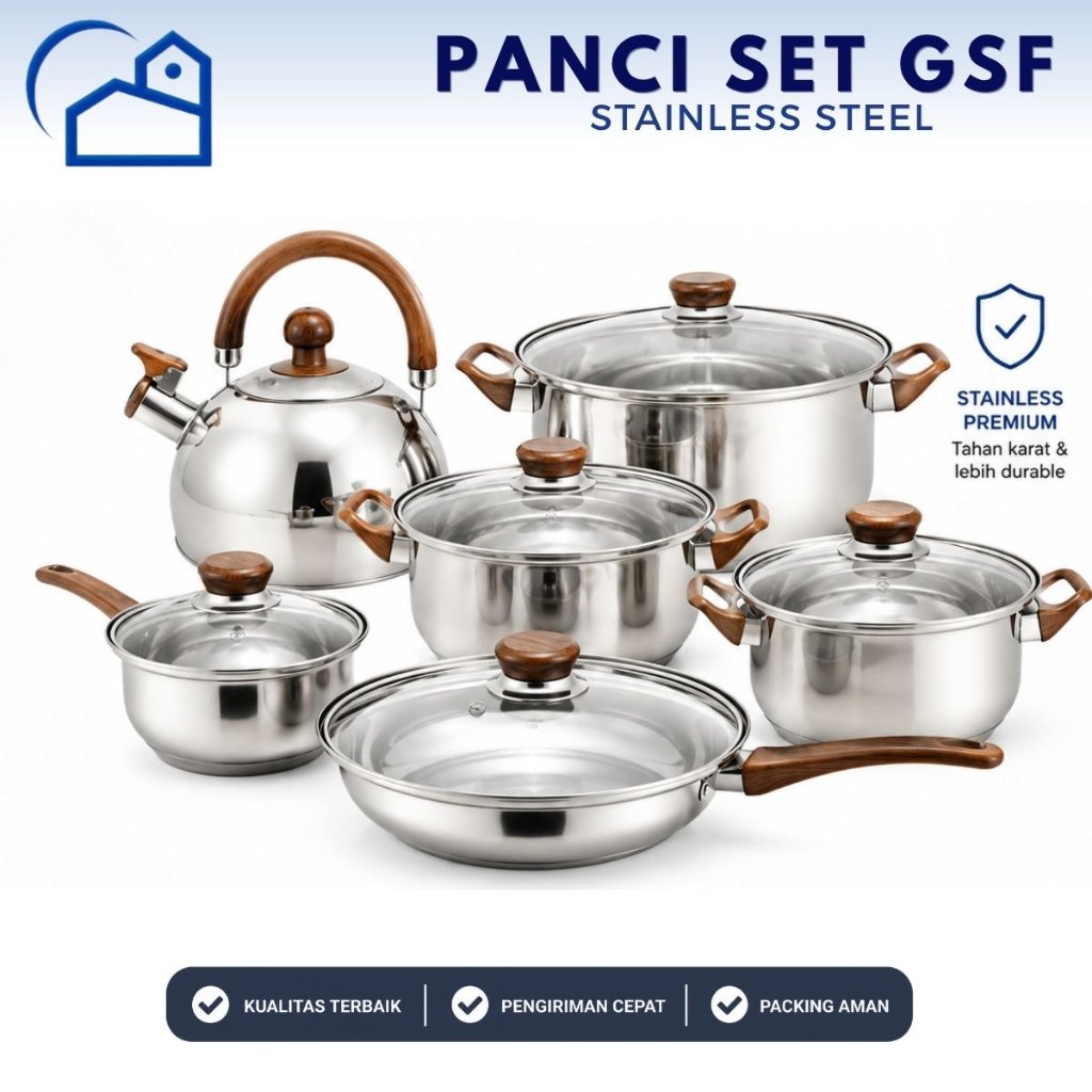HOMESTATION - Panci Set Stainless Steel 12Pcs Anti Karat Tebal / Panci Set Cookware 4212 GSF