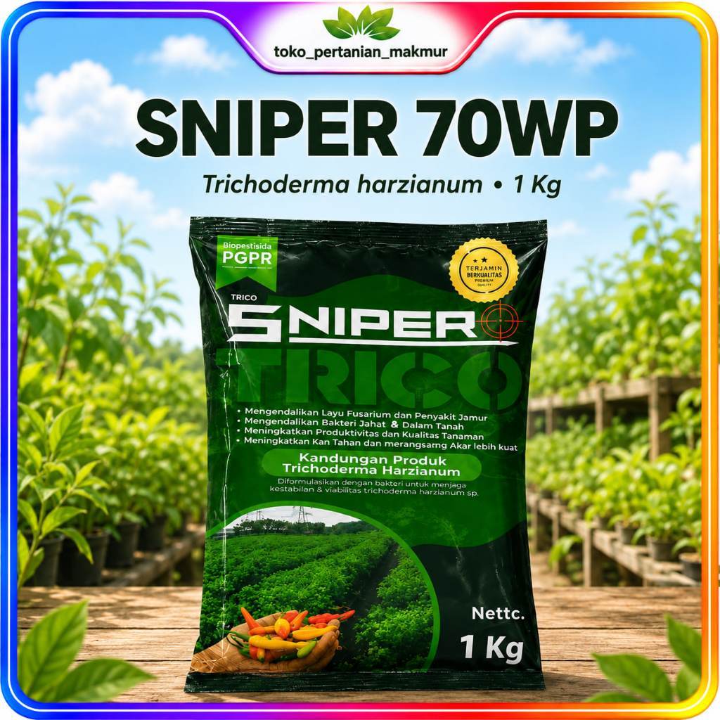 Sniper Trico 1Kg – Biofungisida Trichoderma Harzianum 70WP PGPR untuk Cabai, Tomat, Sayuran & Tanama