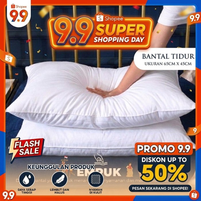 Paket Bantal Tidur Kepala & Guling Silikon Grade A (1Bantal Tidur + 1 Guling) / Bantal Tidur 1 Set