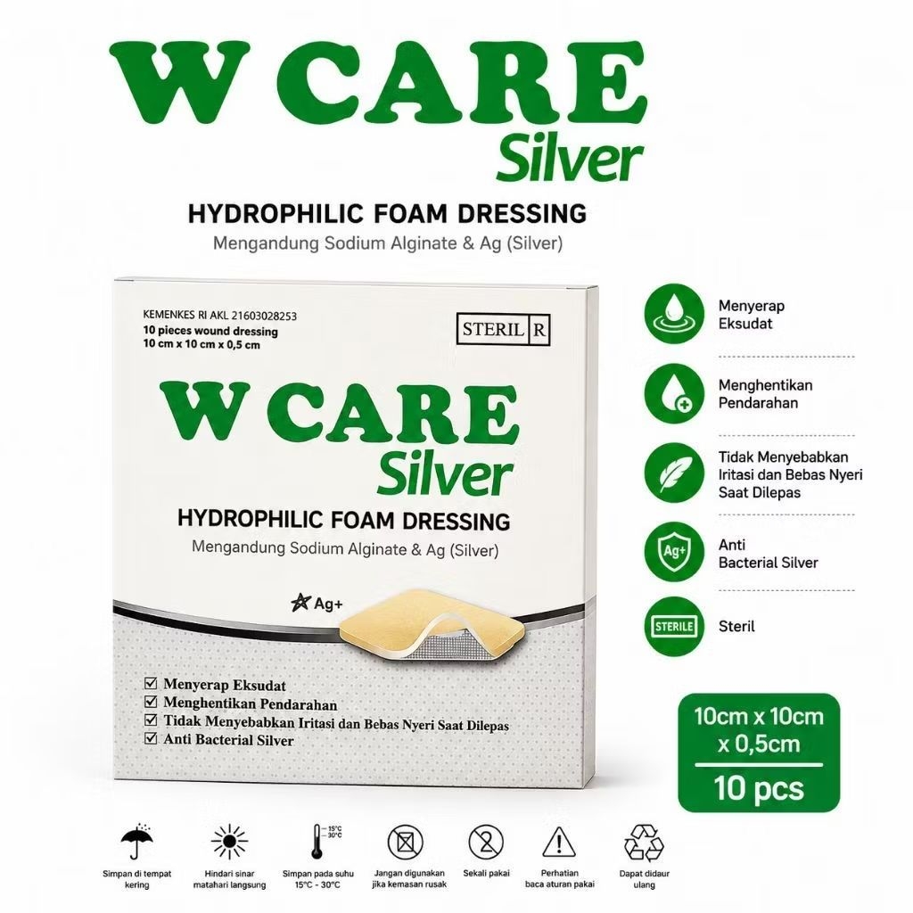 W CARE Silver Hydrophilic Foam Dressing – Foam Dressing dengan Silver Ag+
