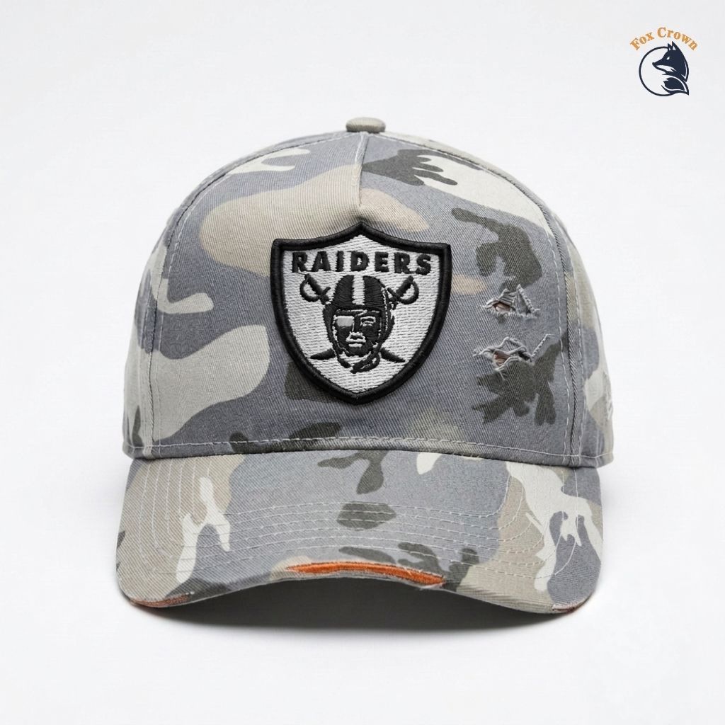 Topi Baseball Distro Semi Impor Cakop Besi/Gesper Besi Bordir RAIDERS Unisex New Era 9 Forty Bordir 