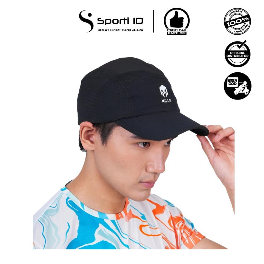 Topi Lari Mills Blitz Five Panel - Hitam 0910410810 Original