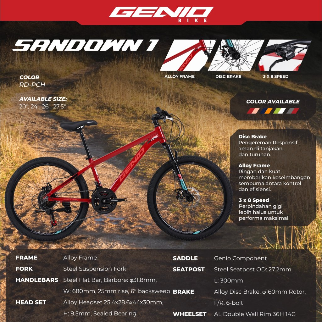 sepeda gunung mtb 24 inch genio sandown 1 frame alloy 24sp