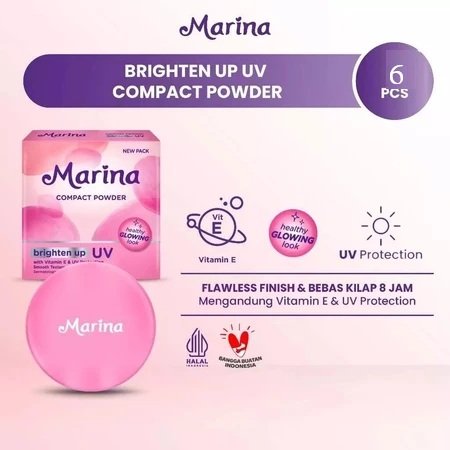 (PERPACK ISI 6) MARINA COMPACT POWDER UV 12gr - Healthy Glow Look with Vitamin E || 4 varian Shade
