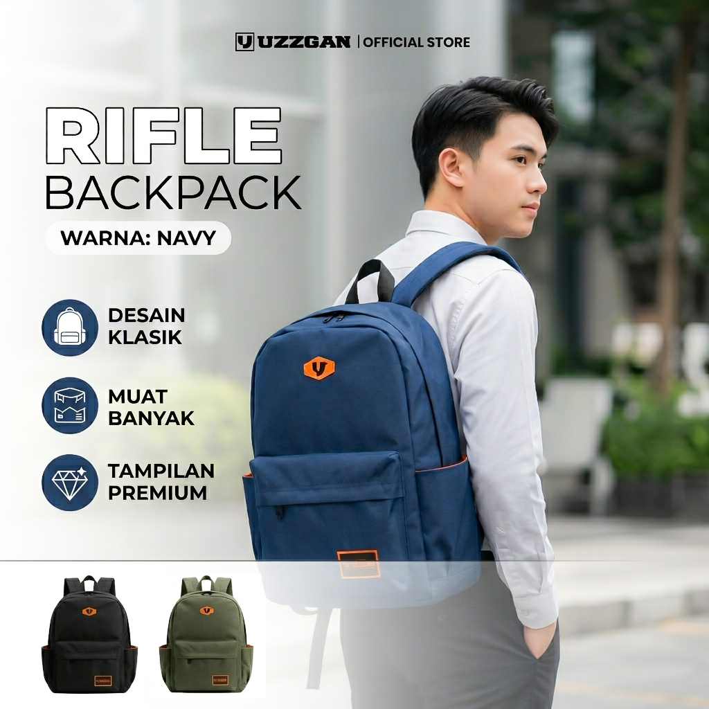 Uzzgan - Tas Ransel RIFLE CODURA Bacpack Pria Wanita Original Premium Quality Tas Laptop Multifungsi