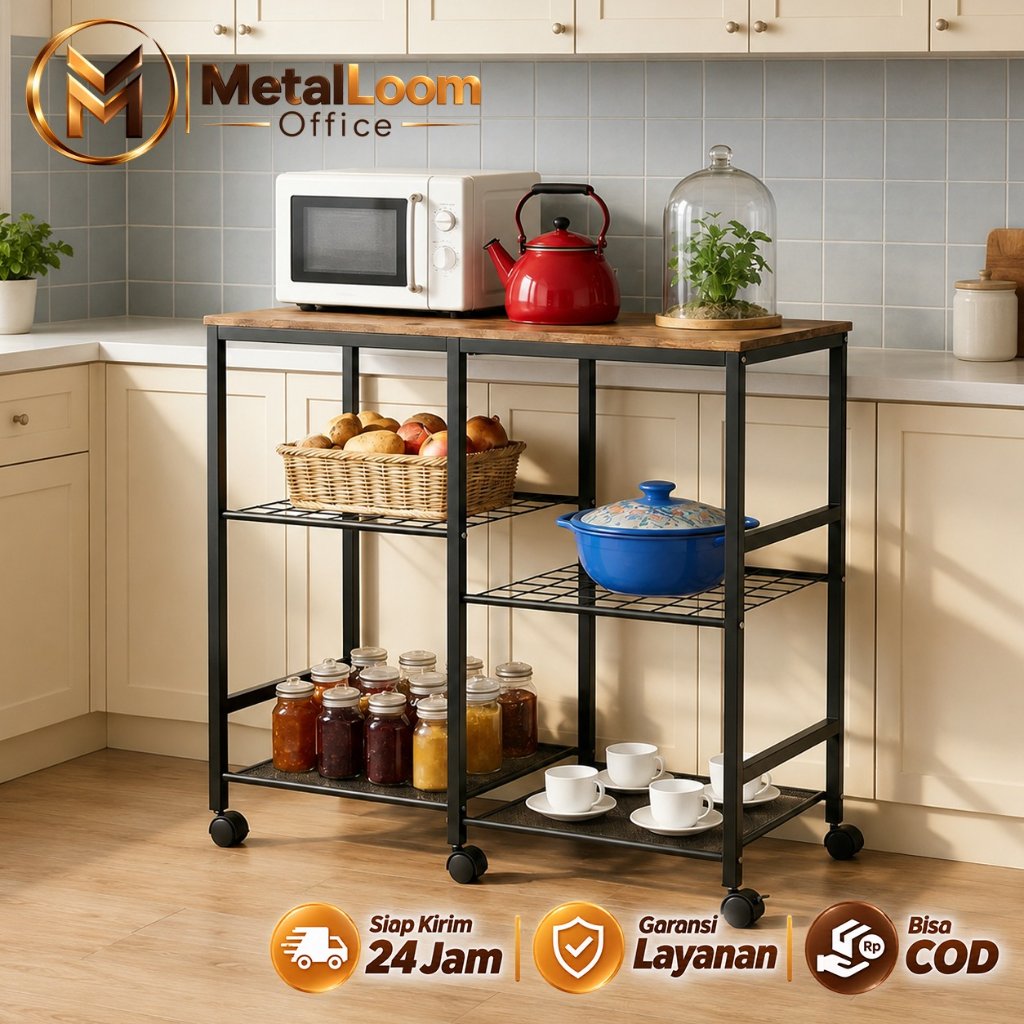 Rak Dapur Bergerak Rak Microwave Portable Rak Serbaguna dengan Roda Rak Penyimpanan Barang Minimalis