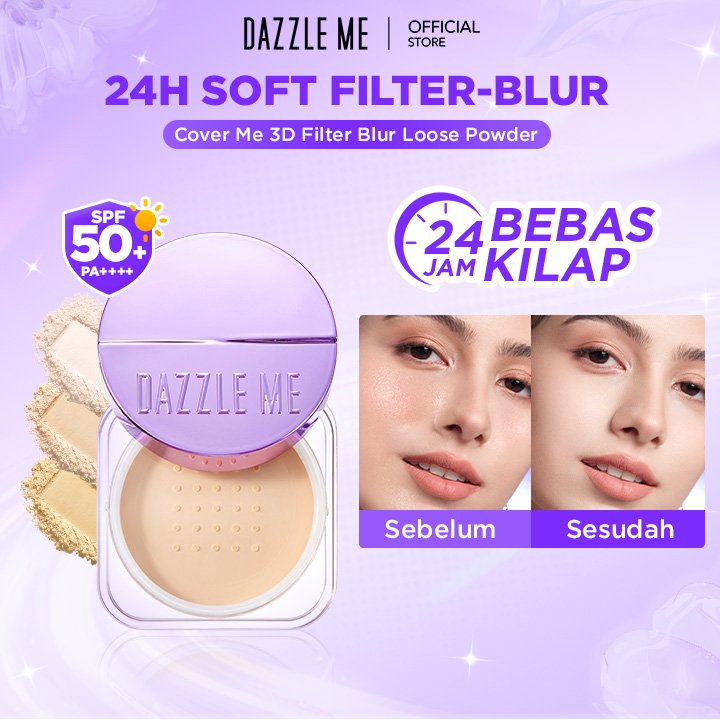 [NEW LAUNCH] DAZZLE ME Cover Me 3D Filter Blur Loose Powder SPF50+ PA++++ Mengontrol Minyak Berlebihi Kulit Bebas Minyak Hasil Akhir Matte yang Ringan dan Tahan Sepanjang Hari Menjaga Tampilan Tetap Segar dan Halus Tanpa Cakey dan Kering