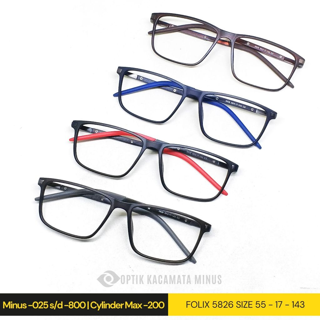 FOLIX Kacamata Minus Pria Frame Kotak -0.25 Sampai -6.00 Silinder -2.00