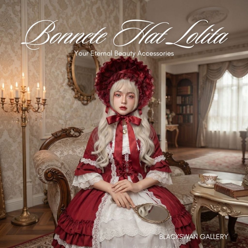 Blackswan Bonnete Hat Lolita Aksesoris Rambut Wanita Dress Kostum Gothique Merah Bando Cosplay Showe