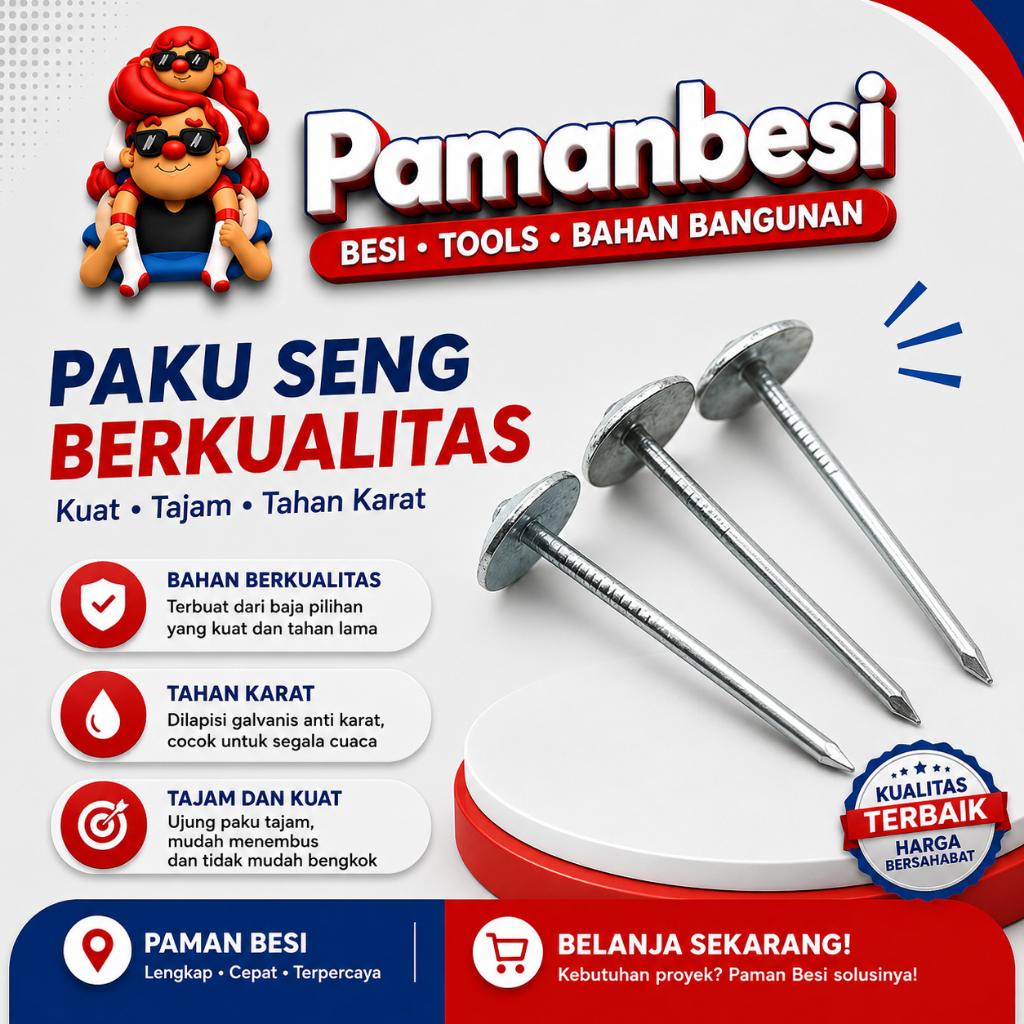 Viper Paku Seng Asbes Payung 2in 5cm 2.5in 6cm 3in 7cm Harga Per Dus 9kg untuk Pemasangan Atap Roofi