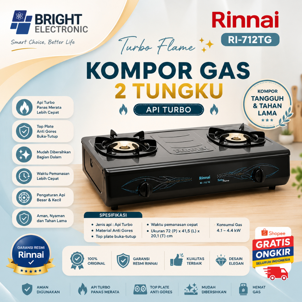 RINNAI KOMPOR GAS 2 TUNGKU RI 712 TG TERMURAH ORI/RI712TG/RI 712TG/RI712 TG/RI-712TG/RI-712  TG