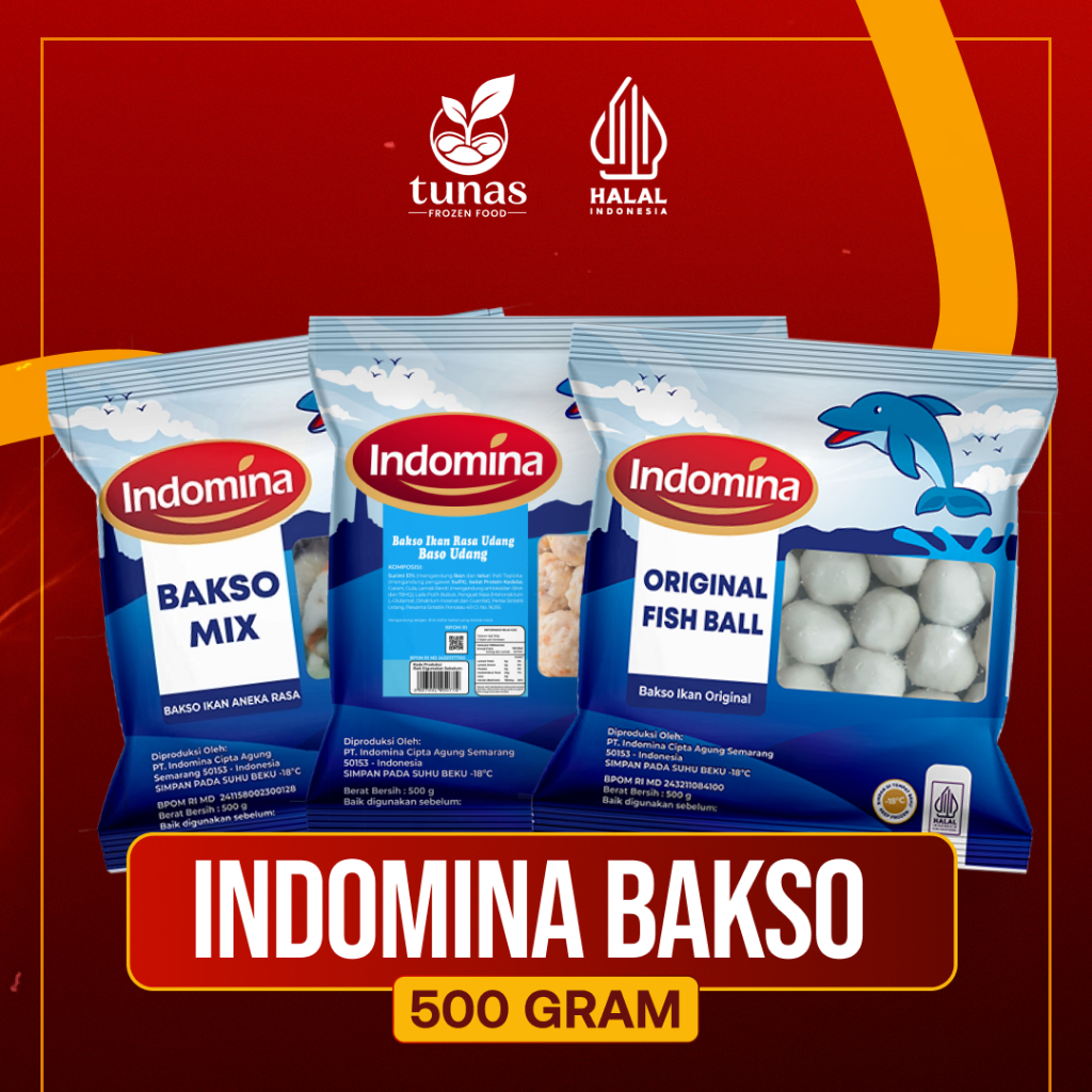INDOMINA Bakso Seafood Fish Ball, Bakso Udang & Bakso Ikan Mix 500GR | Frozen Food Halal - Tunas Fro