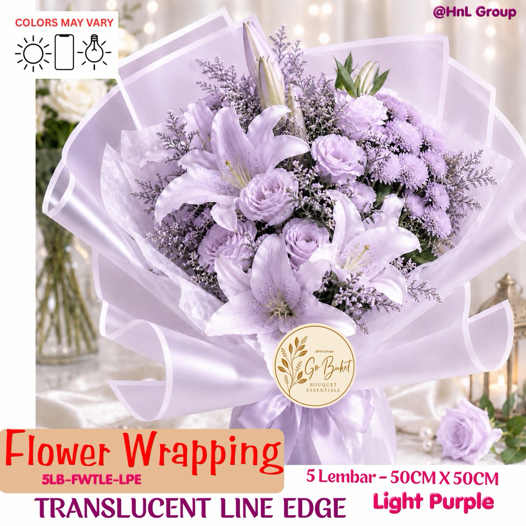 5 Lembar - Translucent Line Edge / Flower Wrapping Paper Cellophane Edge Matte Translucent