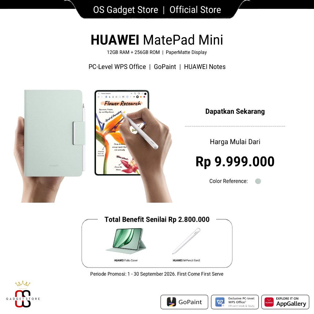 HUAWEI MatePad Mini [12GB RAM + 256GB ROM]  |  PaperMatte Display  |  PC Level WPS Office  |  GoPain