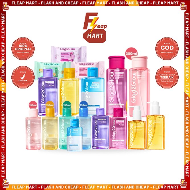 GLAD2GLOW Micellar Water Complete Series-130mL & 300mL Waterproof Makeup Remover