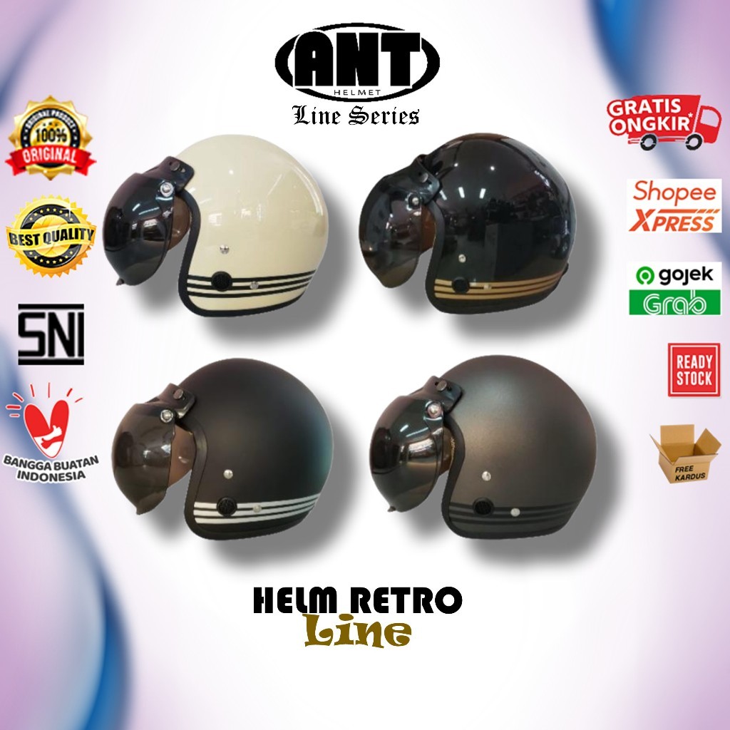 Helm Bogo Retro ANT LINE + Kaca Helm