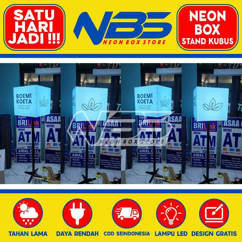 Neon Box Kubus Standing Lengkap Siap Pasang Kubus Custom Dengan Tiang Standing