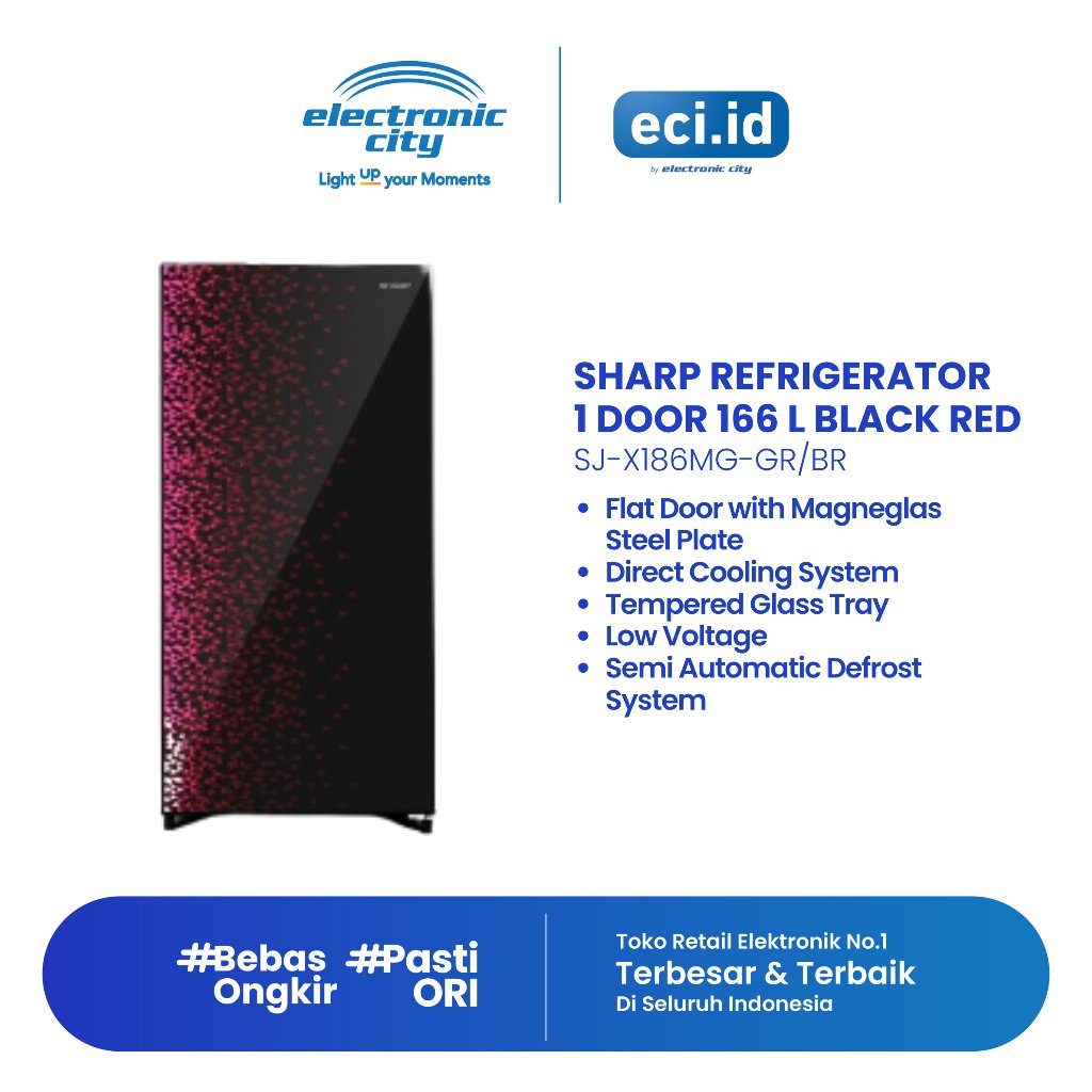 Sharp Kulkas 1 Pintu 166 Liter Black Red - SJ-X186MG-GR/BR